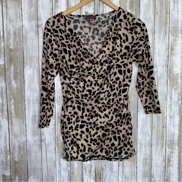 Vince Camuto Cheetah Cinched Waist Blouse - Picture 1 of 5